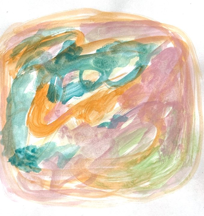 Marigold: teal and marigold with rose. Watercolour by Zeynep Özdem Sözmen.